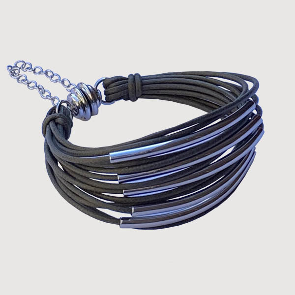 Blue Leather Multi Strand Bracelet